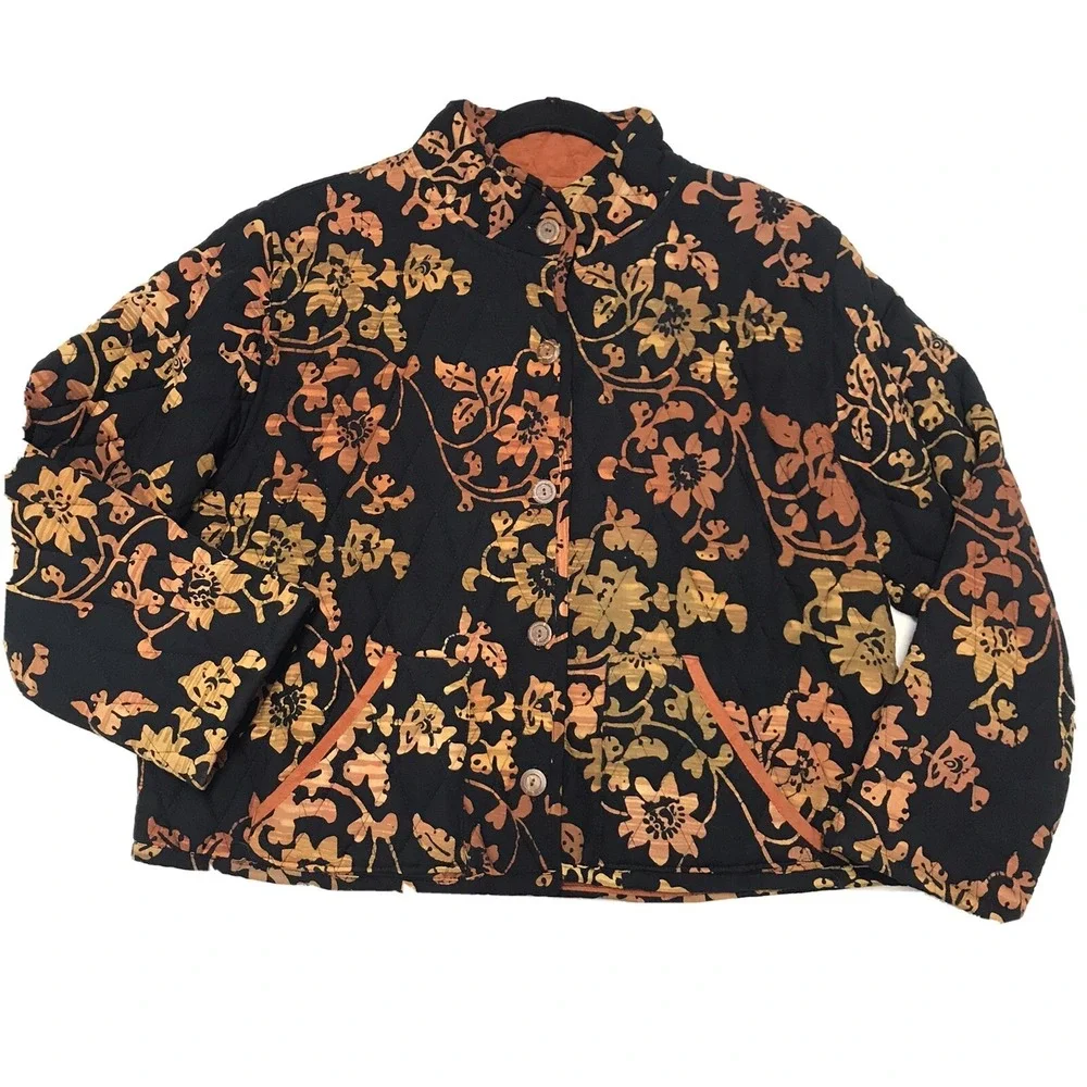 NTCO Nomadic Traders Small Floral Quilted Fall Autumn Colors Black Rust Pockets